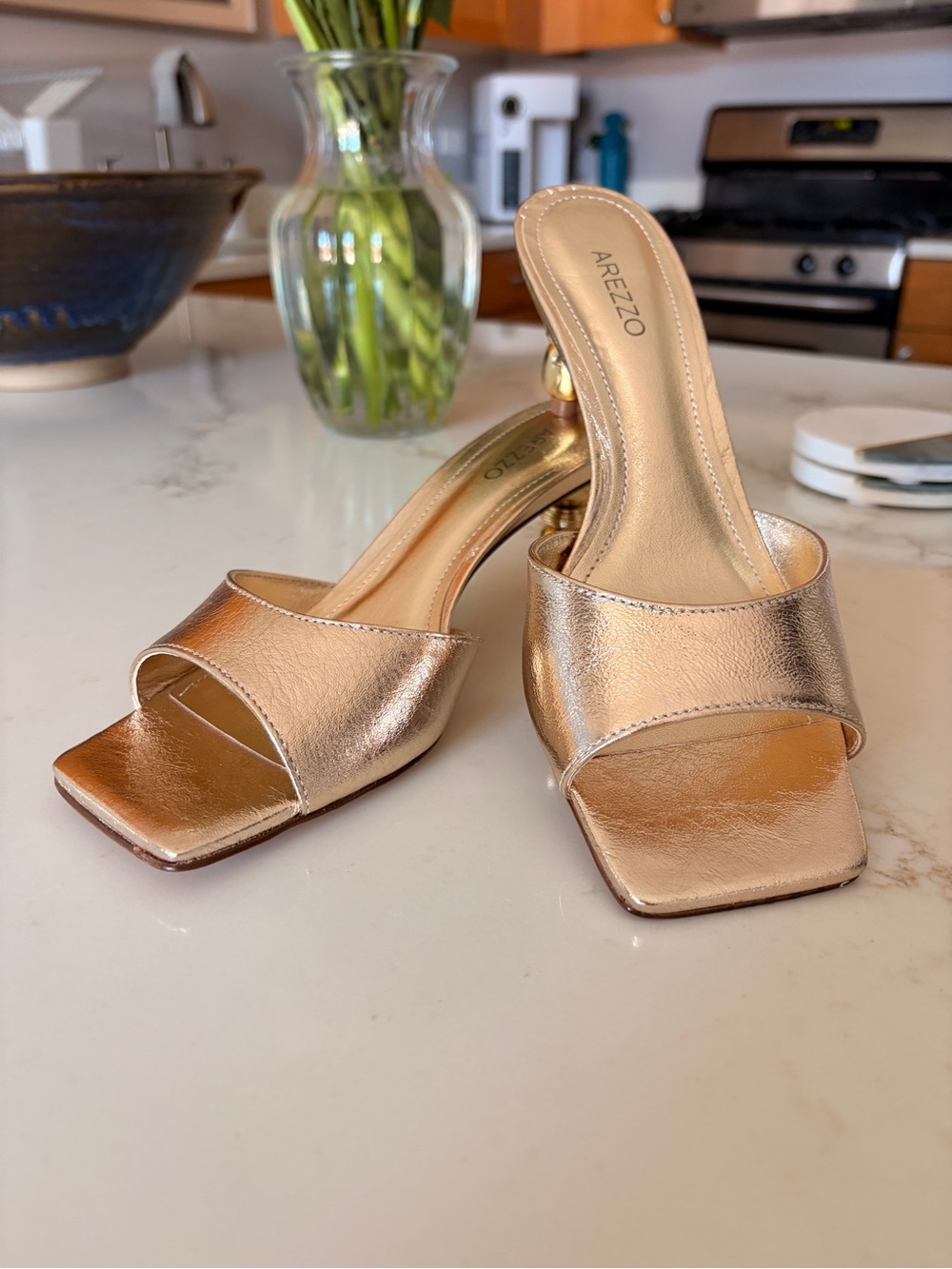 AREZZO Rose Gold Leather Slide Mules